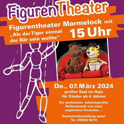 Bild vergrößern: Figurentheater "Als der Tiger einmal der Bär sein wollte" am 07.03.2024